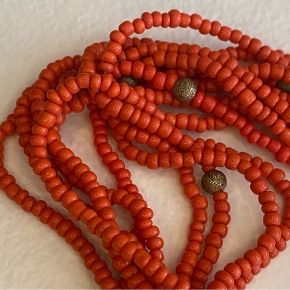 Red Seed Bead Multi Strand Bracelet | Vintage Southwest Boho Beaded Bracelet - Picture 4 of 7